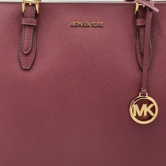 Michael Kors Gilly Large Drawstring Travel Tote Leather Oxblood Color - Picture 11 of 16